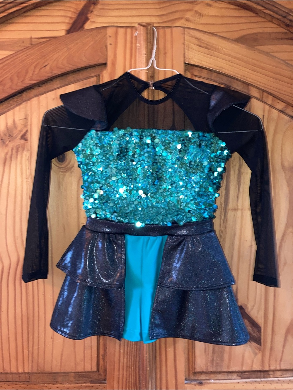 Dance Revolution green black sequins costume dress shorts romper size M